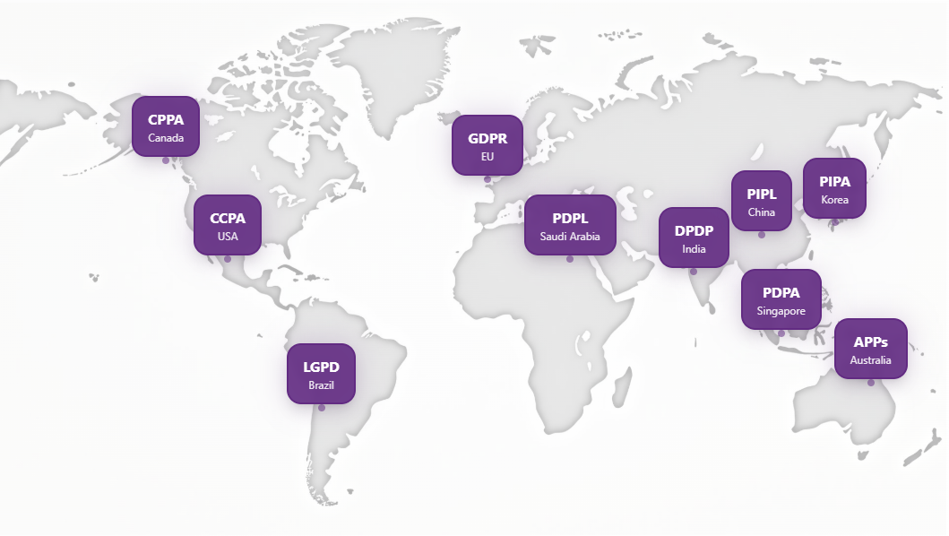 World Map Global privacy regulations map